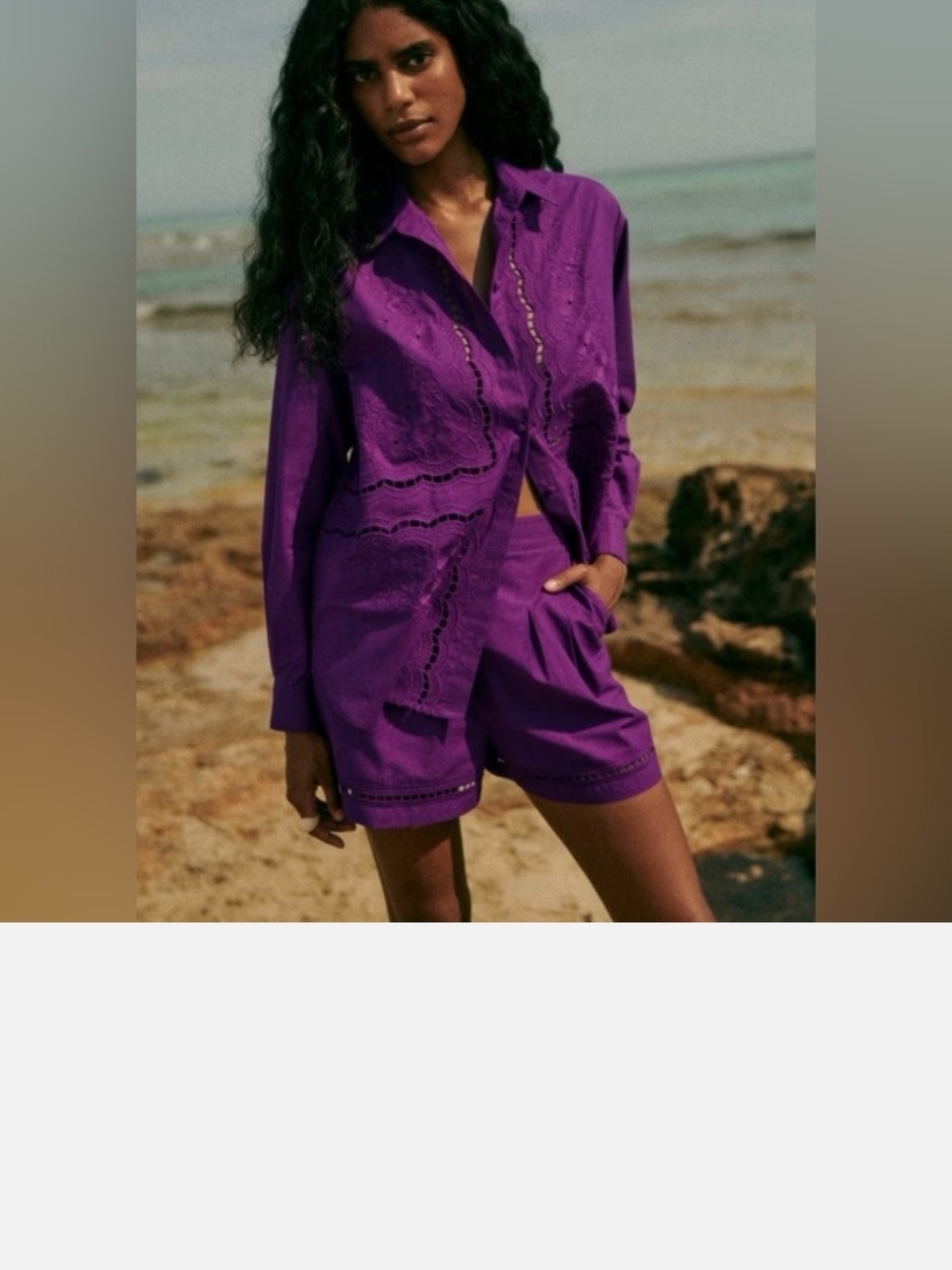 Sezane Purple High-Waist Cotton Tailored Shorts